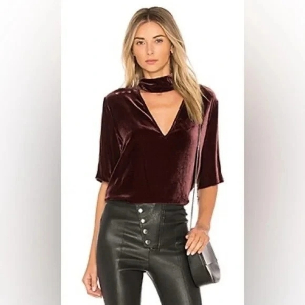 Theory Choker Luxe Velvet Deep-V Top $275. Deep Wine. Cutout. XS/S. Perfect - Picture 14 of 16